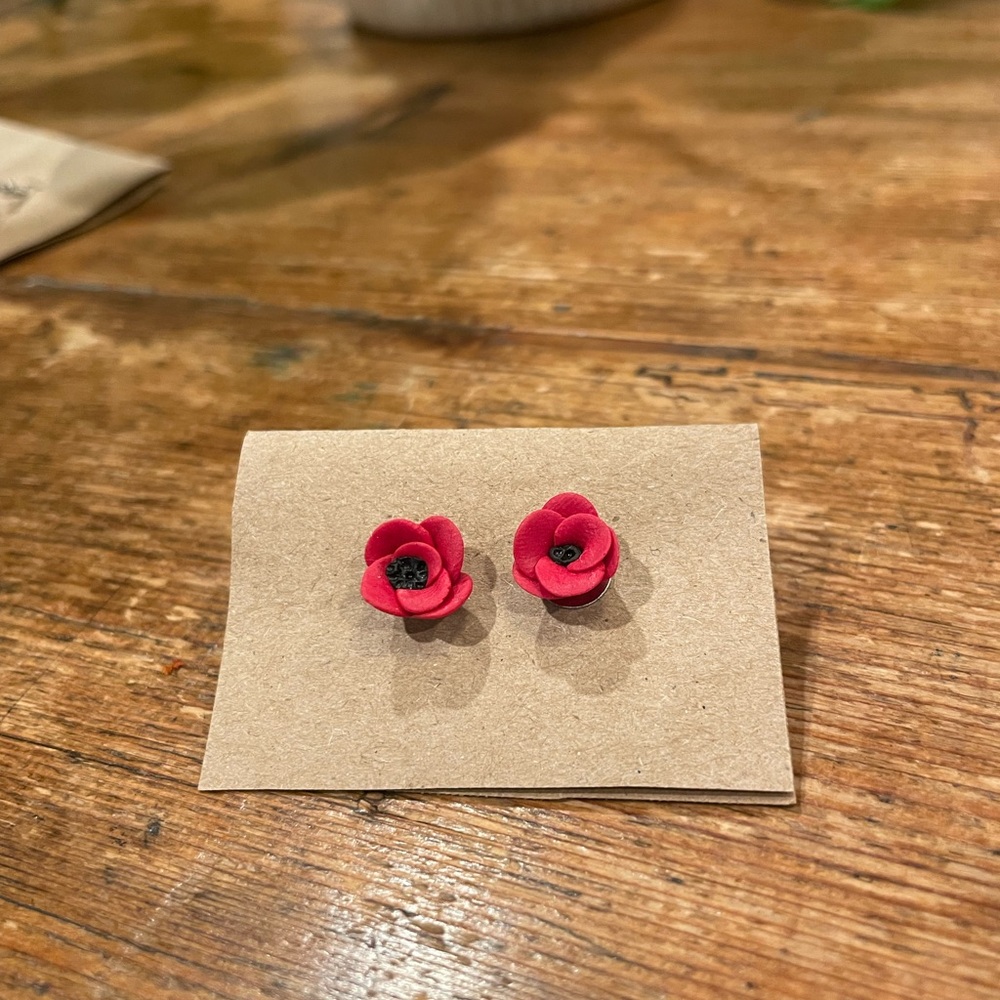 Red Flower Stud Earrings